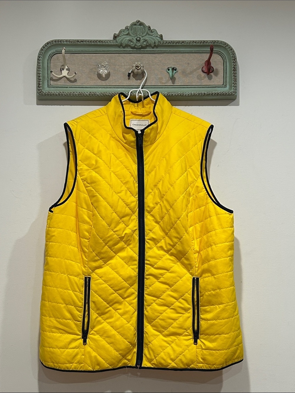 Charter Club Bright Yellow Quilted Vest with black Trim Women’s size XL